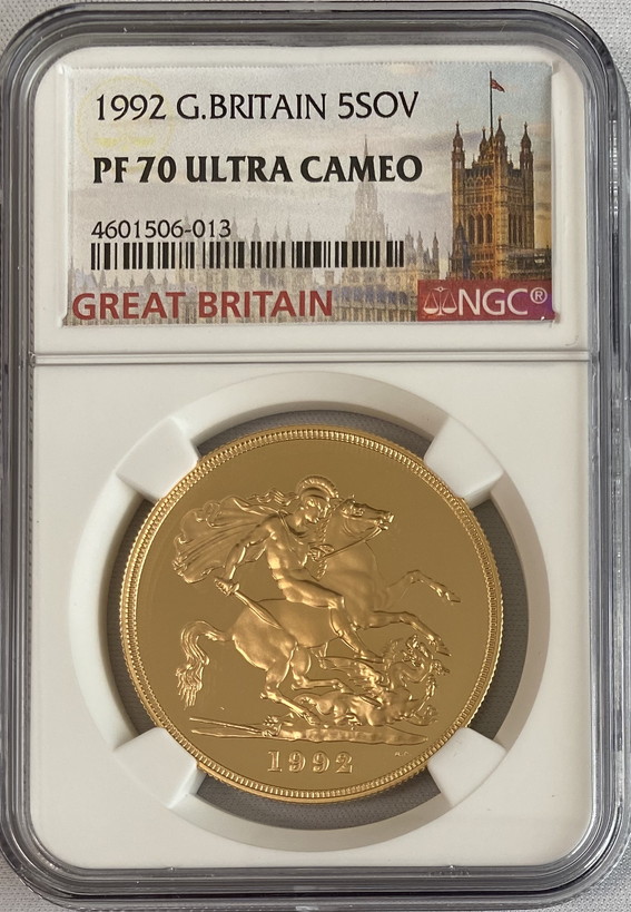 グレートブリテン1992年エリザベスII世5ポンドプルーフ金貨NGC