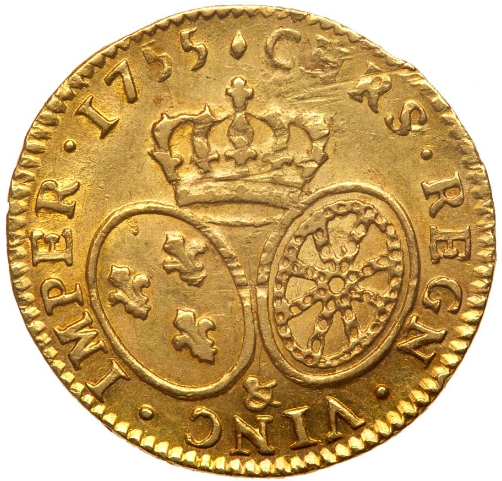 【レア度1-R1】フランス 1755-&年 ルイ15世 1ルイドール金貨 PCGS-AU58