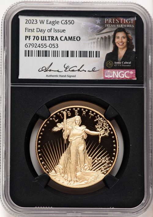 アメリカ 50ドル金貨 ゴールドイーグル 2023-W $50 NGC PF70 UCAM ファーストデイオブイシュー Anna Cabral サイン入り