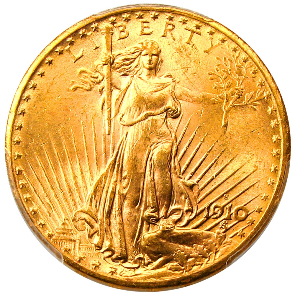 アンティークコイン アメリカ 20ドル金貨セントゴーデンズ 1910-S ＄20