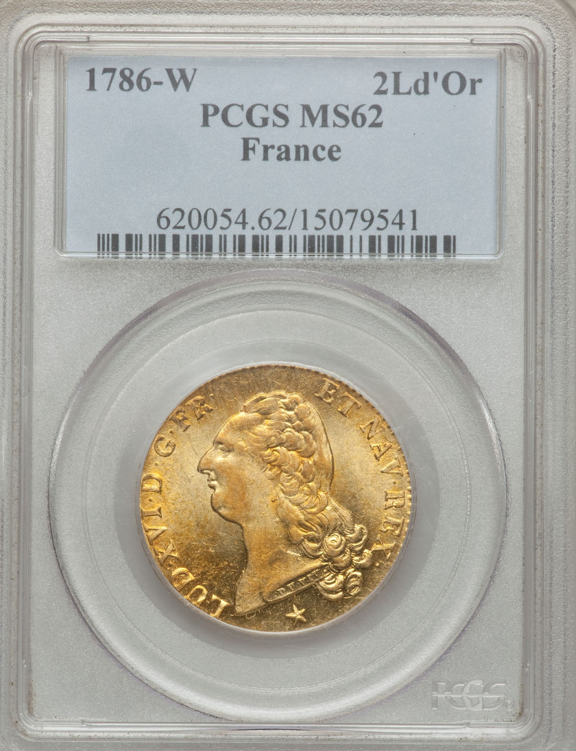 【動画あり】フランス 2ルイドール金貨 France Louis XVI gold 2 Louis d'or 1786-W KM592.15, Fr-474, MS62 PCGS