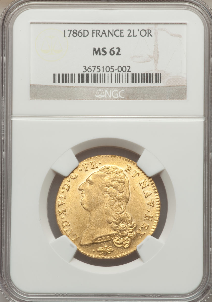 【動画あり】フランス2ルイドール金貨 France Louis XVI gold 2 Louis d'or 1786-D, Lyon mint, KM592.5, Fr-474, Gad-363, MS62 NGC
