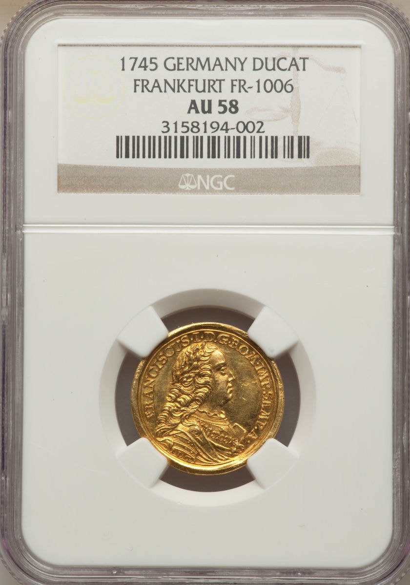 ドイツ1ダカット金貨German States Franz I gold Ducat 1745 AU58 NGC