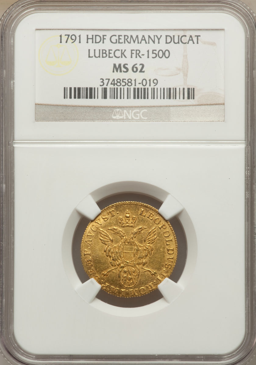 【動画あり】ドイツ1ダカット金貨German States Lubeck. Free City gold Ducat 1791-HDF MS62 NGC