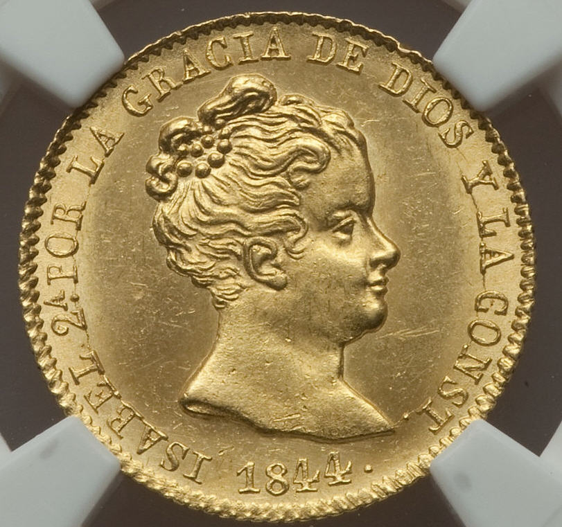 【動画あり】スペイン イザベル2世 80レアル金貨de Vellon 1844-PS Barcelona NGC MS64