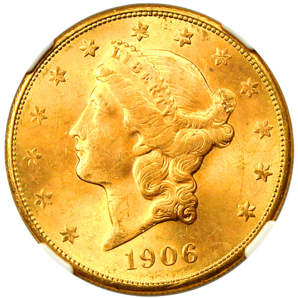 アンティークコイン アメリカ 20ドル金貨リバティヘッド1906-S ＄20