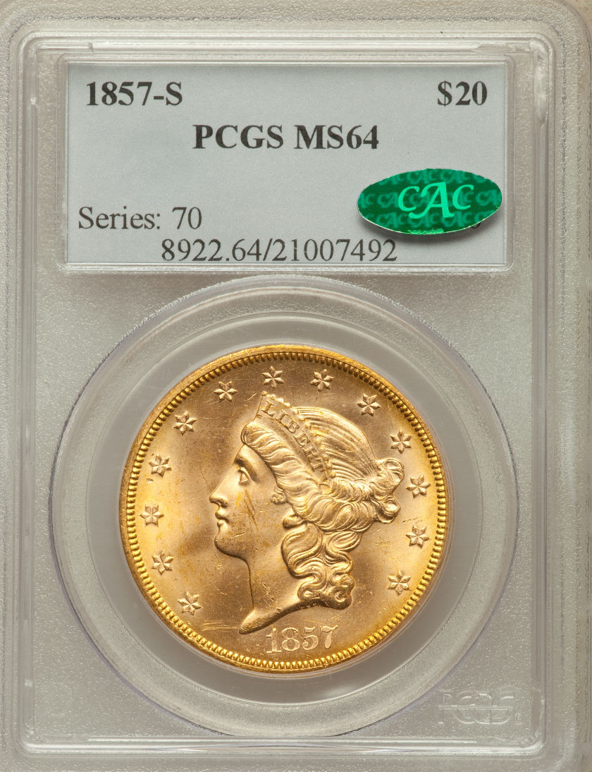 アンティークコイン アメリカ 20ドル金貨リバティヘッド1857-S ＄20