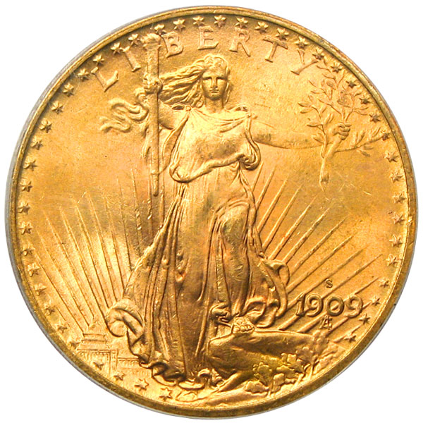 アンティークコイン アメリカ 20ドル金貨セントゴーデンズ 1909-S ＄20