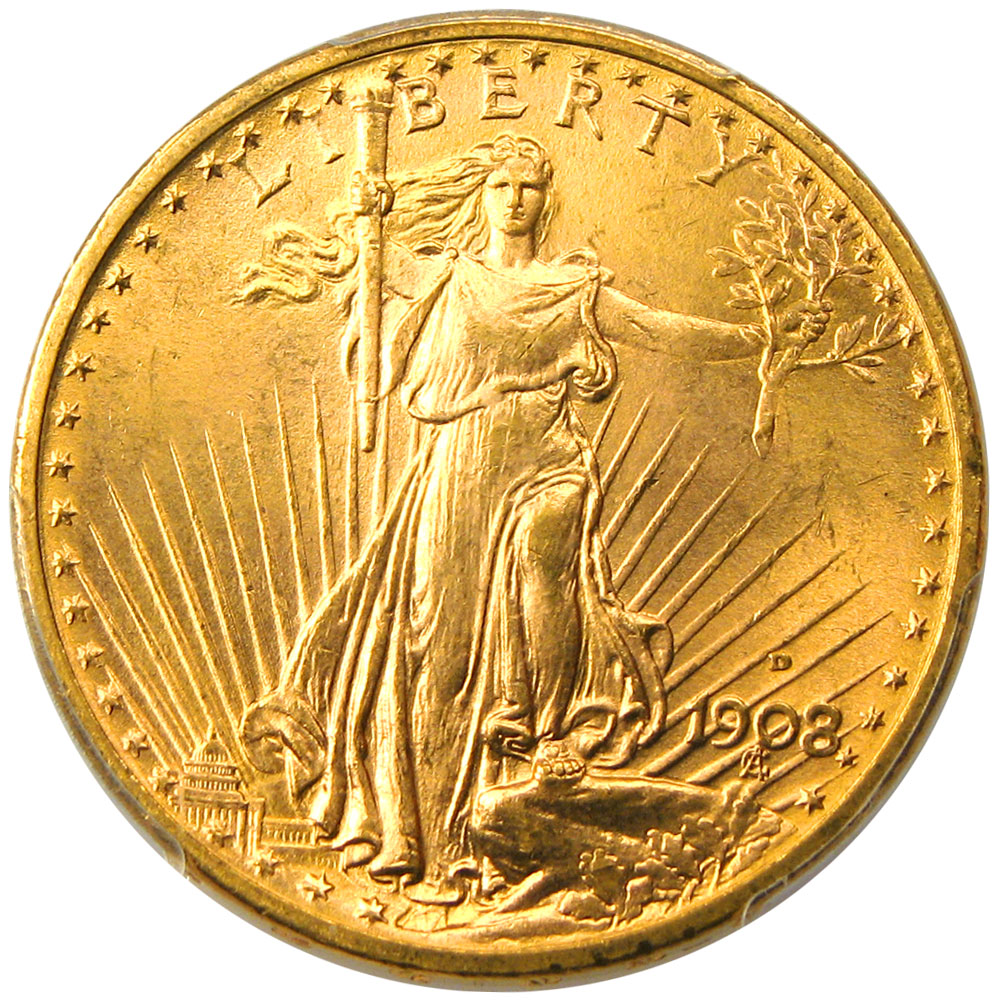 アンティークコイン アメリカ 20ドル金貨セントゴーデンズ 1908-D ＄20