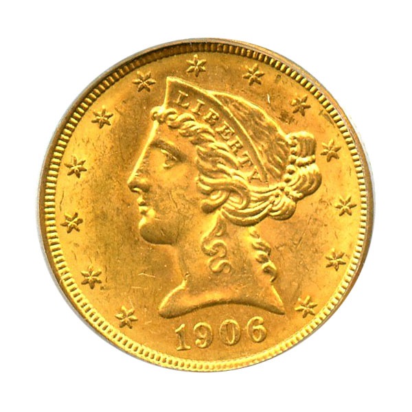 アンティークコイン アメリカ 5ドル金貨1906 ＄5 PCGS/CAC MS63 OGH