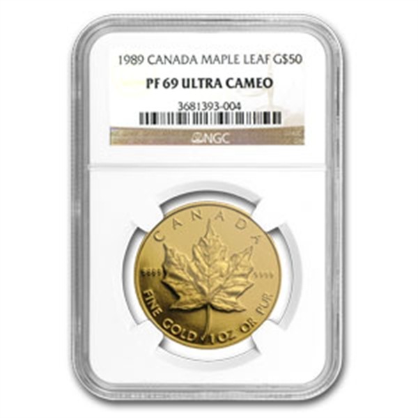 1989メイプルリーフ金貨4枚組コイン 1 1/2 1/4 1/10オンス NGC
