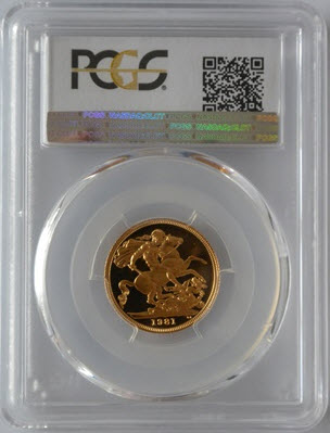 1981グレートブリテン1ソブリン ヤングエリザベス プルーフ金貨PR68DCAM PCGS