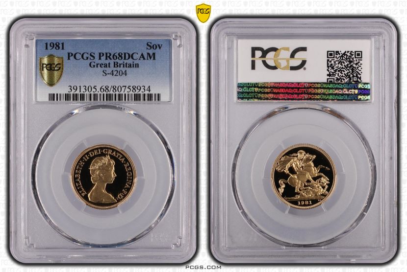 PR69 1981年 5P ソブリン 金貨 プルーフ ヤングエリザベス イギリス PCGS