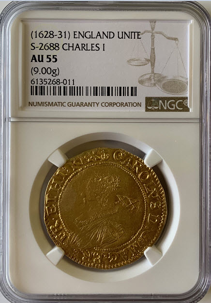 グレートブリテンチャールズ1世(1628-1631) ゴールド・ユナイト金貨NGC-AU55