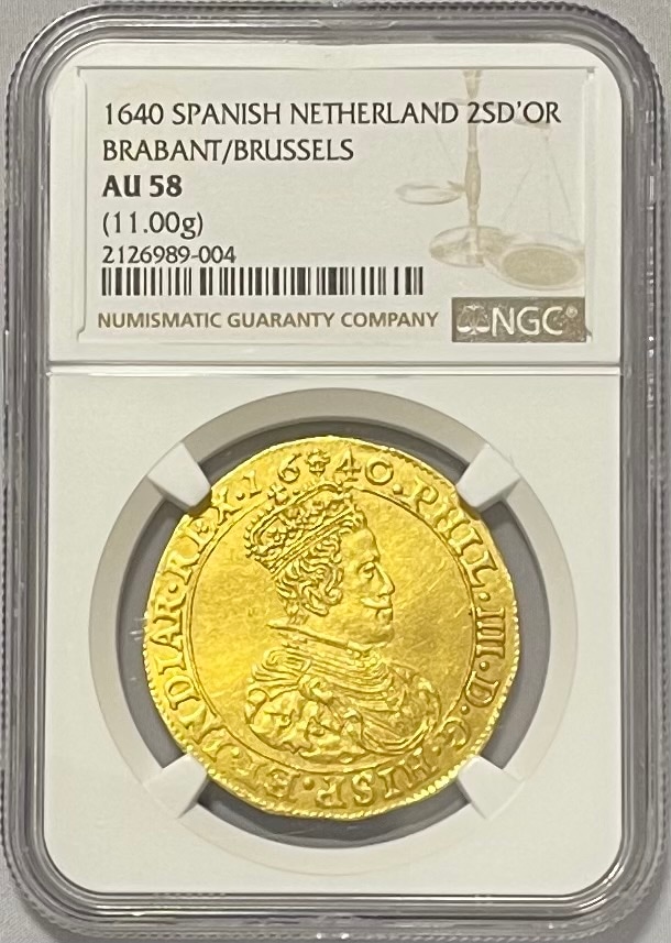 アンティークコイン スパニッシュ・ネザーランド 1640年 フェリペ4世 2ソブリン・ドール NGC-AU58