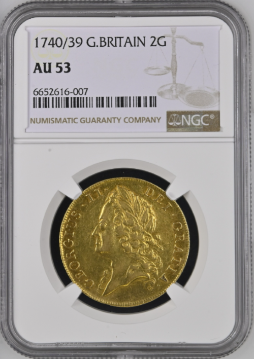 【動画あり】グレートブリテン 1740/39年 ジョージ2世 2ギニー金貨 NGC-AU53