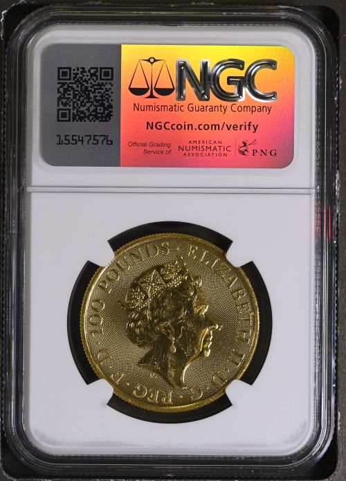 【トライアル・ピクス】NGC鑑定 グレートブリテン ロイヤル・アームズ 2022年 1オンス 100ポンド Brilliant Uncirculated 地金金貨