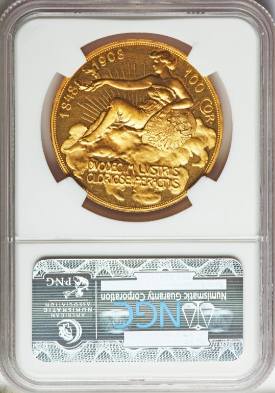 オーストリア帝国 1908年 5クラウン 治世60周年記念 虹色トーン 本物