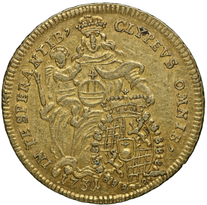 【動画あり】ドイツ 1731年 カール７世 ゴールドカロリン金貨 NGC-AU53