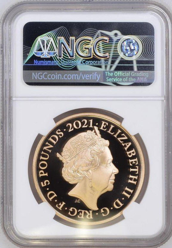 グレートブリテン2021年エリザベス女王生誕95周年1オンス5ポンド金貨NGC社PF70UCAM