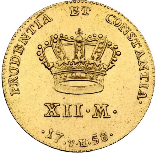 【The Eternal Collection】デンマーク 1758-VH年 フレデリク5世 12マルク金貨 NGC-MS63