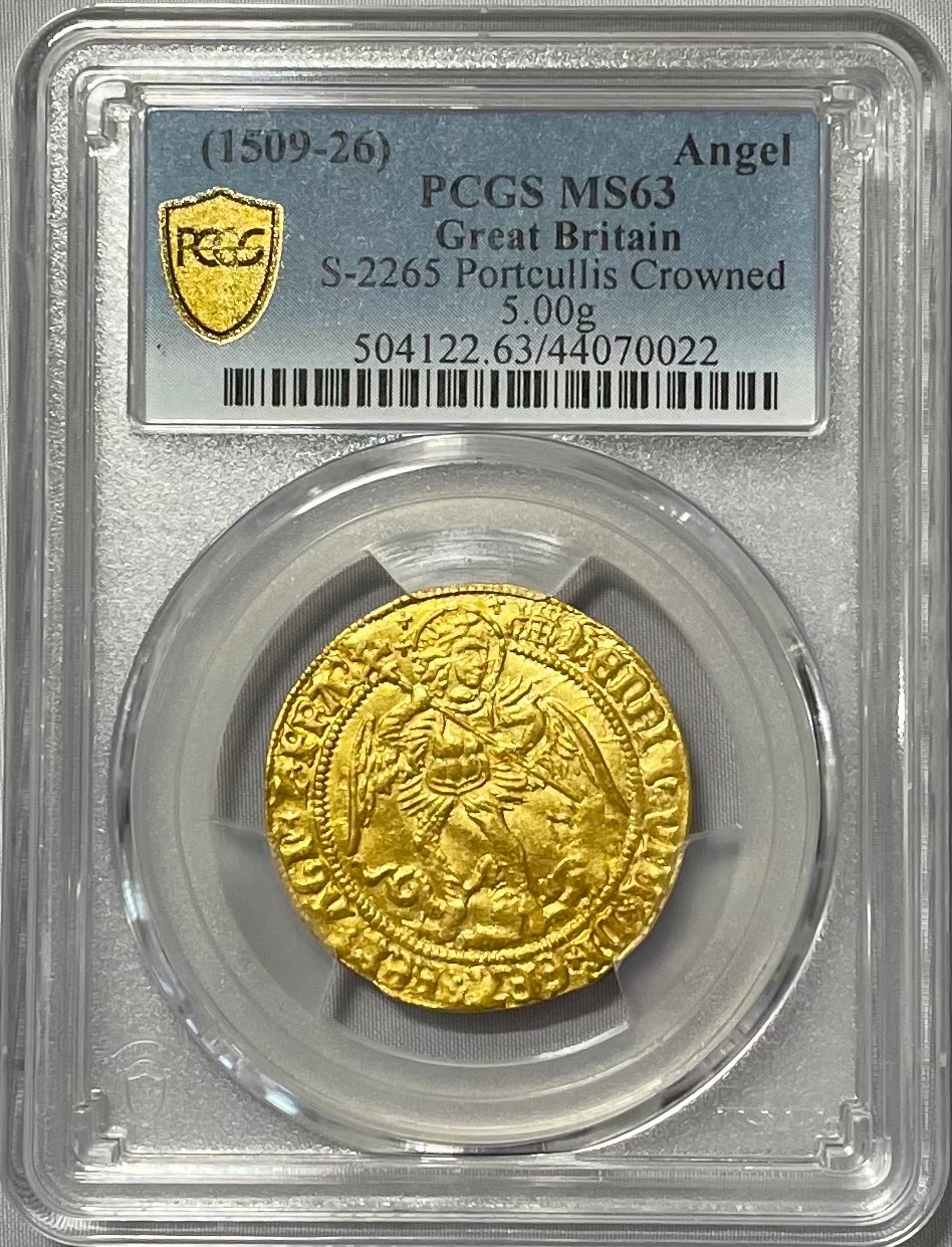 【動画あり】グレートブリテン 1509-26年 ヘンリー8世 エンジェル金貨 PCGS-MS63
