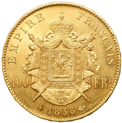 動画あり】フランス 1858年 ナポレオン3世 100フラン金貨 1858-A PCGS