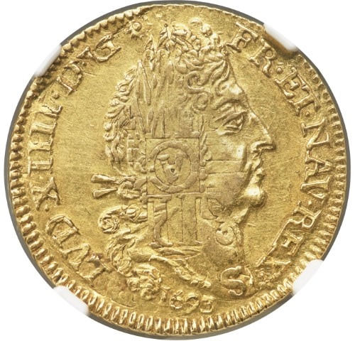 レア度4-R4】フランス 1693-S年 ルイ14世 1ルイドール 第1次改鋳（改鋳