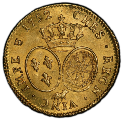 【レア度4-R4】フランス 1752-Pau年 ルイ15世 2ルイドール金貨 PCGS-MS63