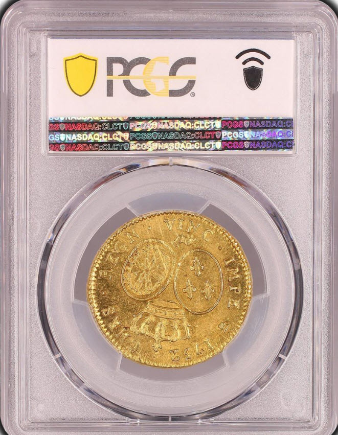 【レア度4-R4】フランス 1752-Pau年 ルイ15世 2ルイドール金貨 PCGS-MS63