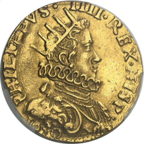 【動画あり】【レア度3-R3】アンティークコイン イタリア ミラノ1630年 フェリペ4世 2ドッピア金貨 PCGS-MS62
