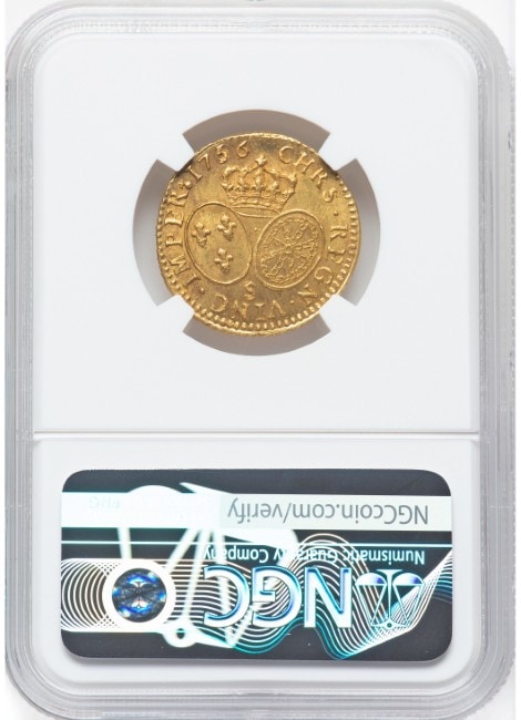 レア度2-R2】フランス 1756-S年 ルイ15世 1ルイドール金貨 NGC-MS63