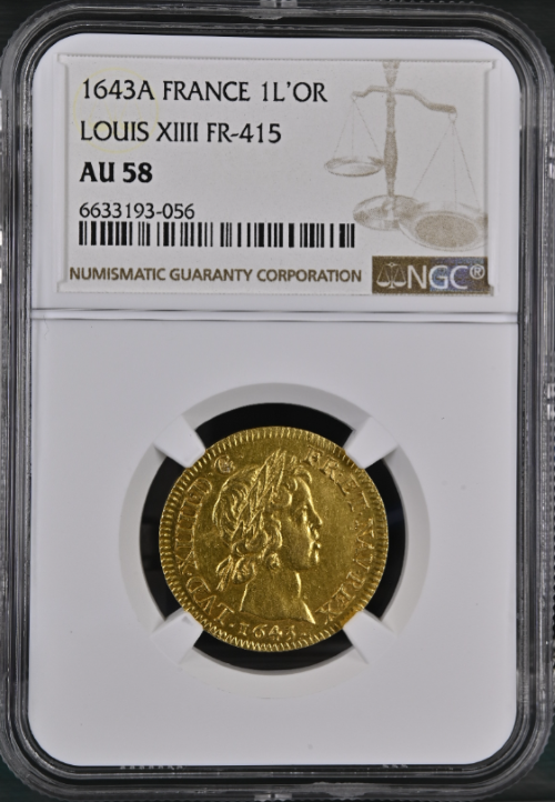 コイン投資スタートパック 【レア度1-R1】フランス 1643-A年 ルイ14世 1ルイドール金貨 NGC-AU58 +書籍 超富裕層だけが知る資産防衛の裏技 アンティークコイン投資