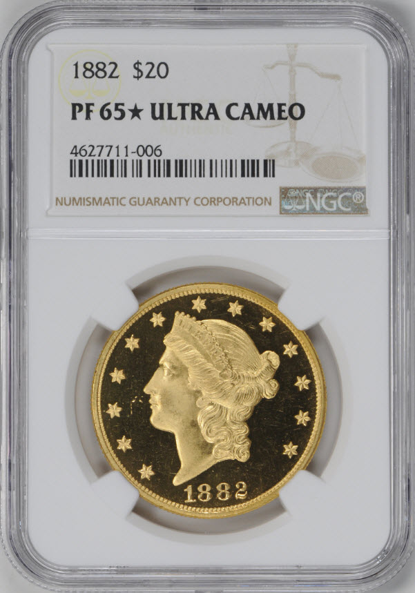 アンティークコイン アメリカ 20ドルプルーフ金貨リバティヘッド1882