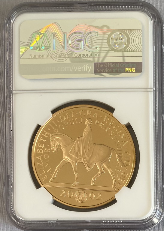 【動画あり】グレートブリテン2002年エリザベスII世ゴールデンジュビリーヘッド5ポンドプルーフ金貨NGC-PF69UCAM箱付き
