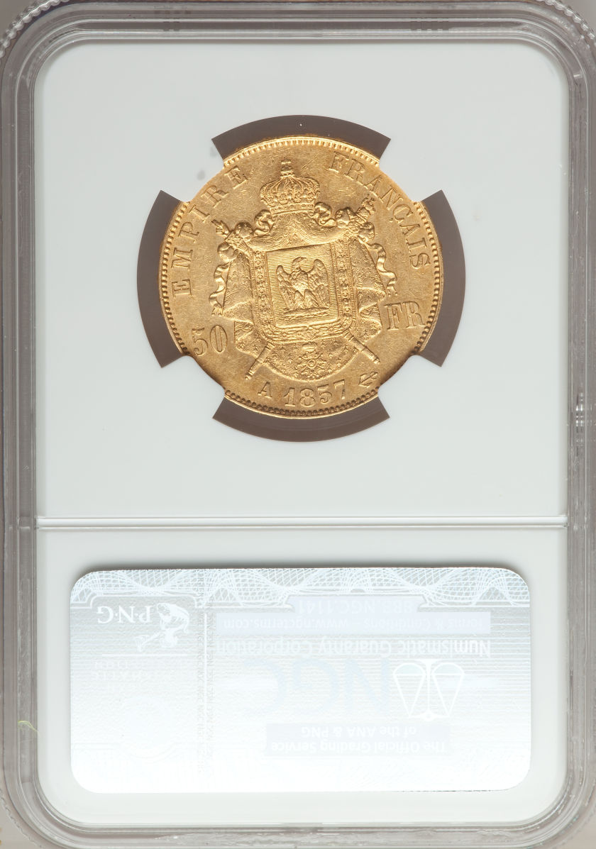 フランス50フラン金貨 Napoleon III gold 50 Francs 1857-A, KM785.1