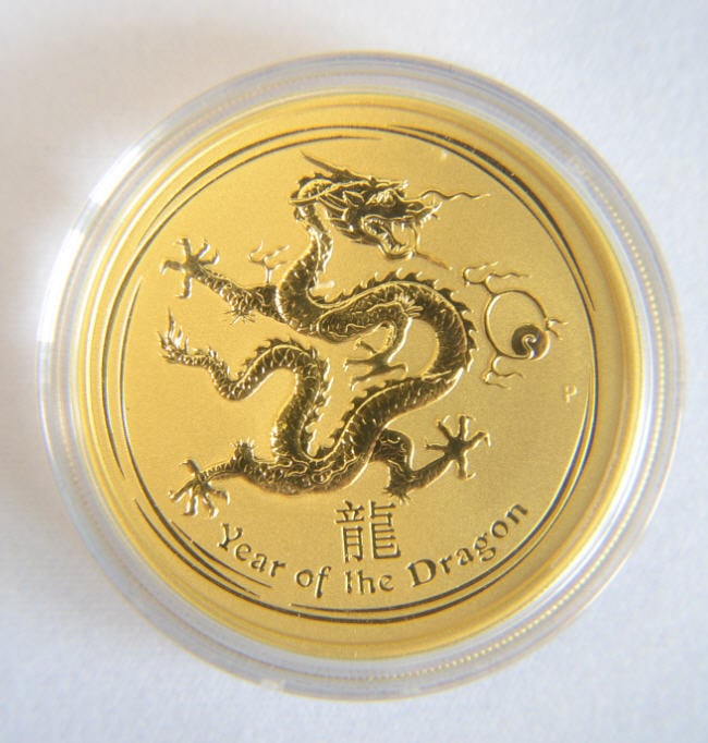 1円～　★最高評価品★オーストラリア2012年 辰年 1/10オンス（3.1ｇ）直径：18ｍｍ★カラープルーフ金貨　15ドル NGC-PF70 Ultra Cameo オーストラリア 2012年干支 龍 辰 ドラゴン 1オンスプルーフ銀貨