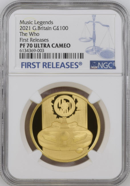 グレートブリテン2021年音楽の伝説シリーズ・ザ・フー1オンス100ポンドプルーフ金貨NGC-PF70UCAMファーストリリース 箱付き
