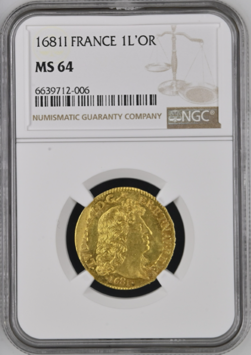 レア度4-R4】フランス 1681-I年 ルイ14世 1ルイドール金貨 NGC-MS64