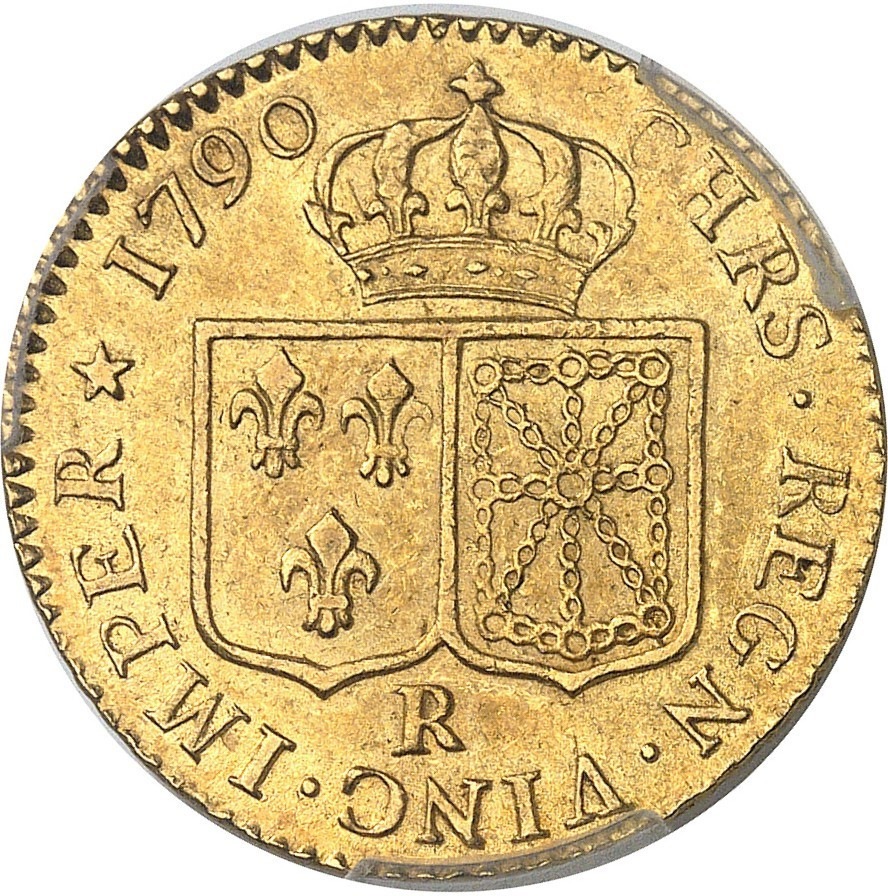 レア度3-R3】フランス 1790-R年 ルイ16世 1ルイドール金貨 PCGS-AU58
