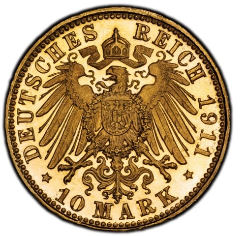 アンティークコイン ドイツ バイエルン 1911-D年 オットー1世 10マルク