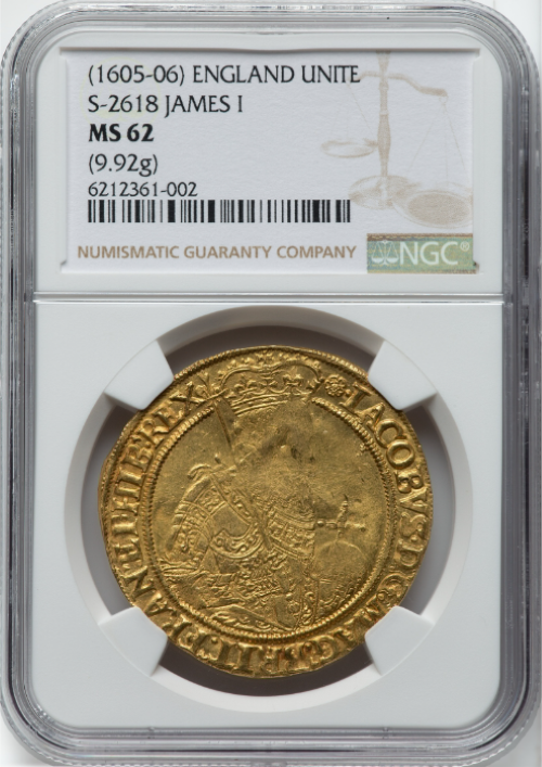 【動画あり】グレートブリテン 1605-06年 ジェームズ1世 ゴールド・ユナイト金貨 NGC-MS62
