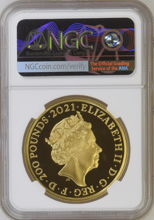 グレートブリテン 2021年 ニューゴシッククラウンリバース 2オンス 200ポンド金貨 NGC-PF70UCAM 2144308-001