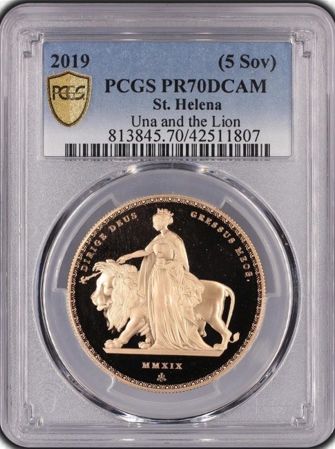 PCGS PR68DCAM セントヘレナ 2002 50D エリザベス王太后追悼 イギリス属領セントヘレナ 2019年 エリザベス2世 ウナとライオン 5