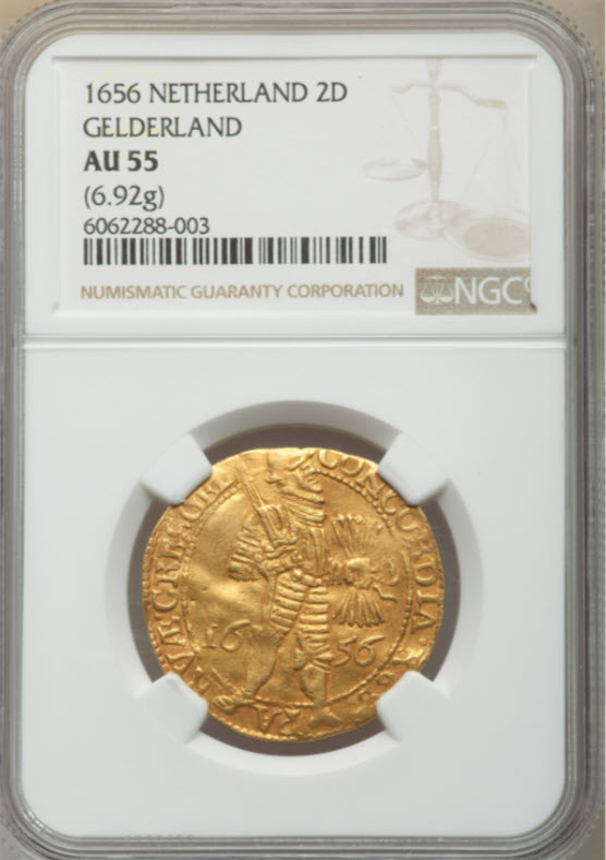 オランダ 1656年 ヘルダーラント 2ダカット金貨 NGC AU55