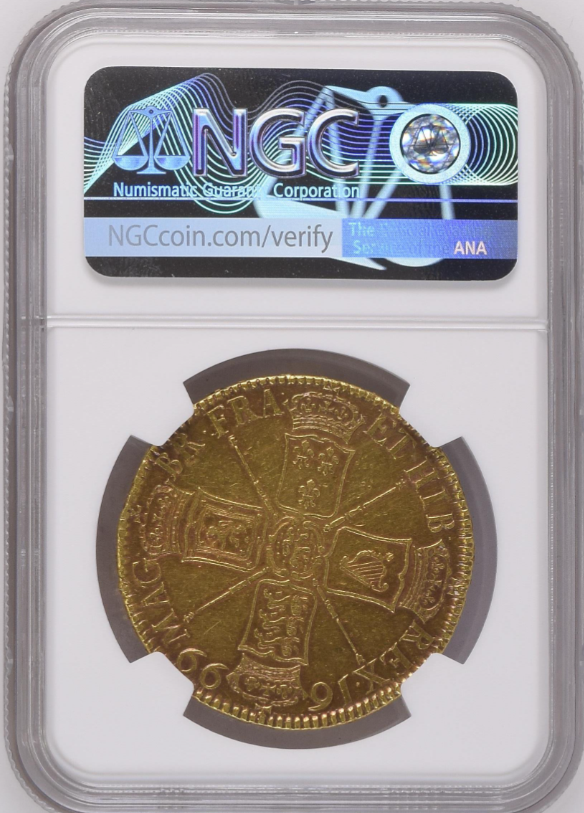 【動画あり】グレートブリテン 1699年 ウイリアム3世 5ギニー金貨 NGC-AU53