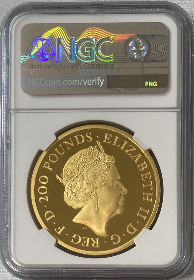【超特価】グレートブリテン 2021年 エリザベス2世 純金2オンス 200ポンドプルーフ・ライオンとブリタニア金貨 NGC-PF70UCAM ファーストリリース 箱付き