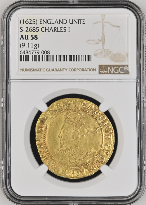 【動画あり】グレートブリテン 1625年 チャールズ1世 ゴールド・ユナイト 金貨NGC-AU58-Augustana Collection