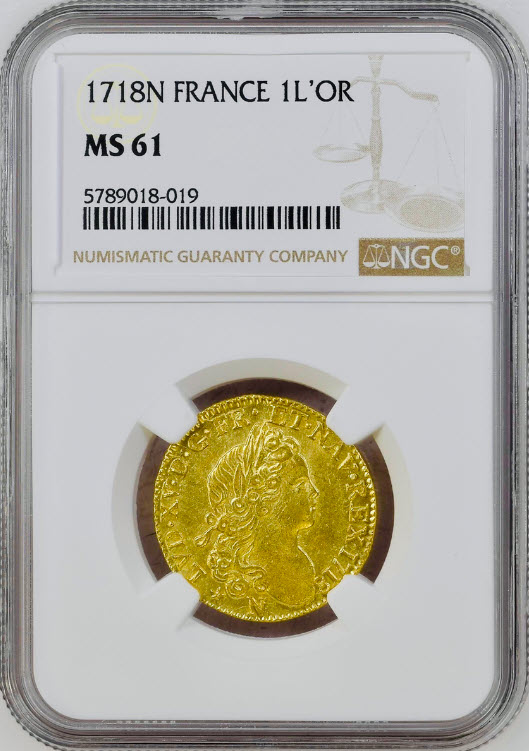 【レア度3-R3】フランス 1718-N年 ルイ15世 ルイドール金貨 NGC-MS61
