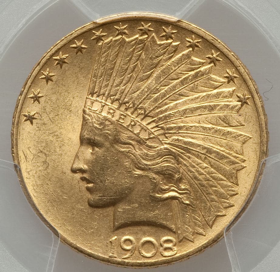 アメリカ 10ドル金貨インディアンヘッド1908 ＄10 Motto MS62＋